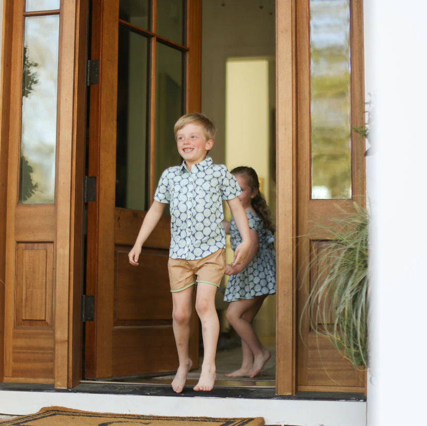 Pop-On Short | Khaki & Blue Trim