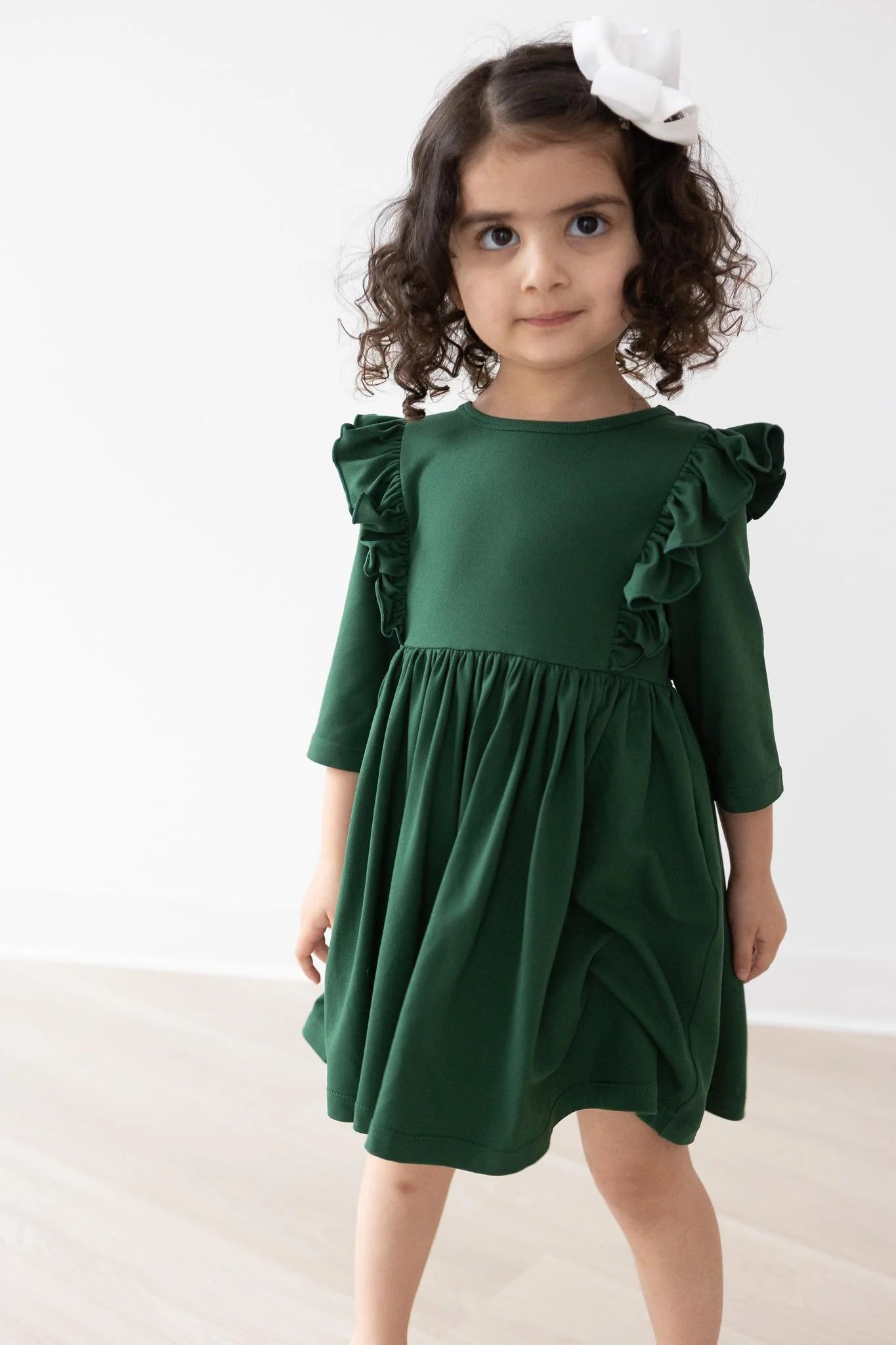 spruce green dress Puff Long Sleeves Green Floral Corset Long Formal Dress – Ohmollydress main image 0