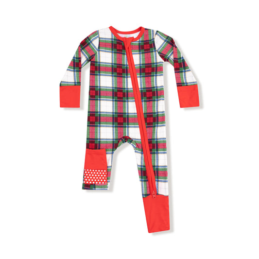 2 Way Zipper Convertible Romper | Holiday Plaid
