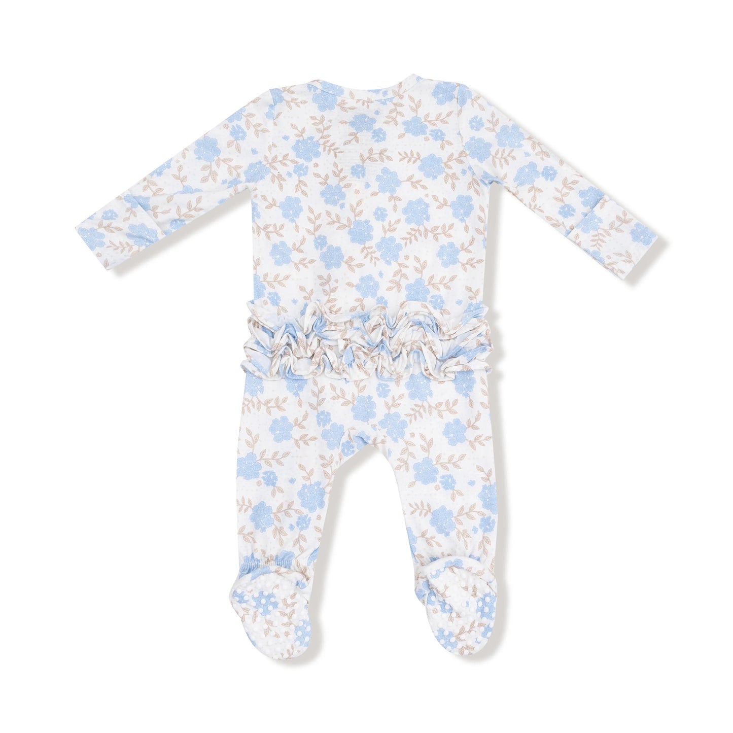 2-Way Ruffle Zipper Footie | Baby Blue Floral