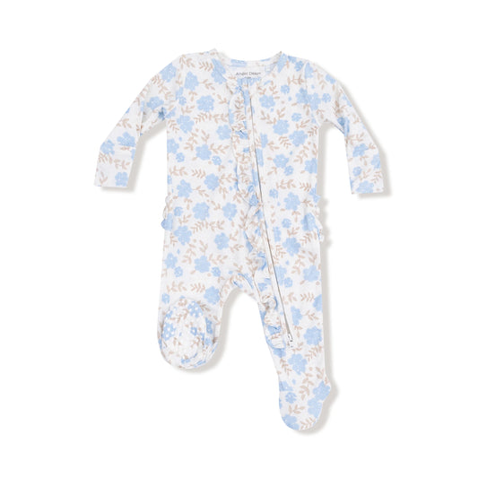 2-Way Ruffle Zipper Footie | Baby Blue Floral