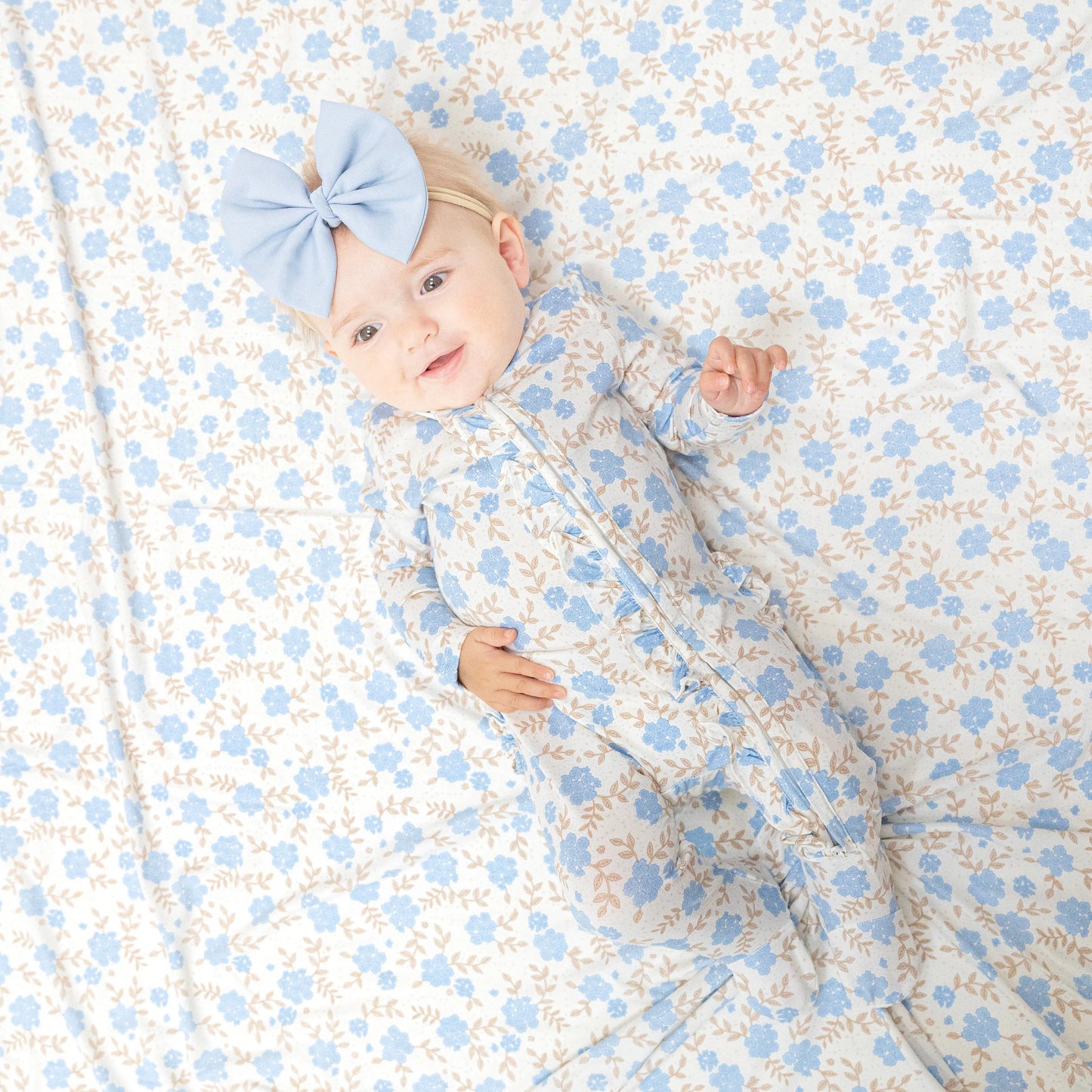 2-Way Ruffle Zipper Footie | Baby Blue Floral
