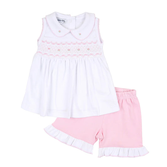 Kate and Luke Pink Smocked Collared Short Set