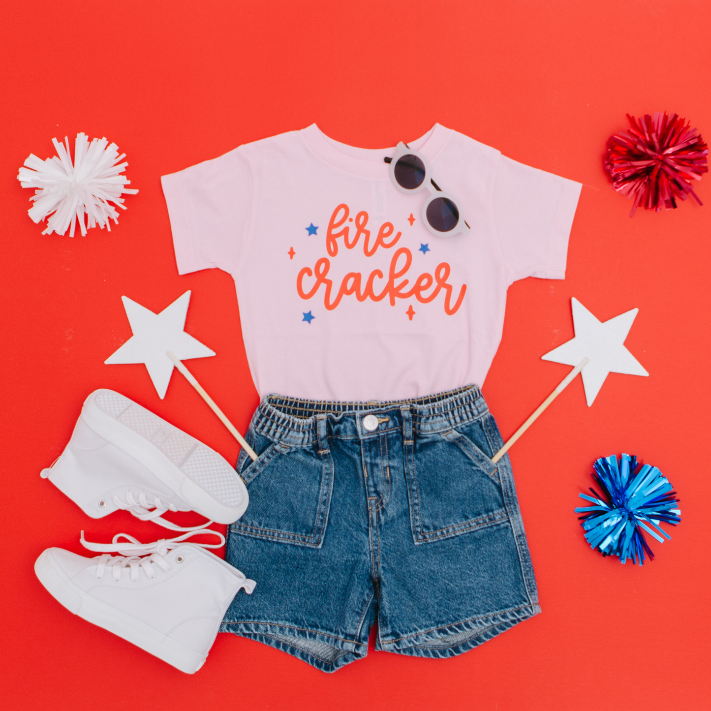 Fire Cracker Girls Shirt | Red and Blue Mix / Pink