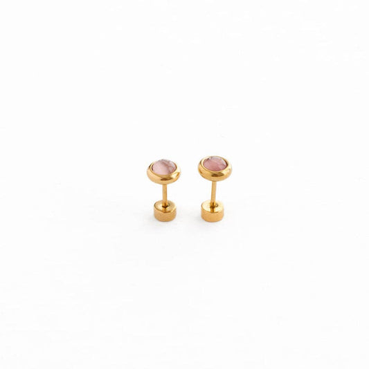 Rose Quartz Stud Earrings - Hypoallergenic, Flat Back