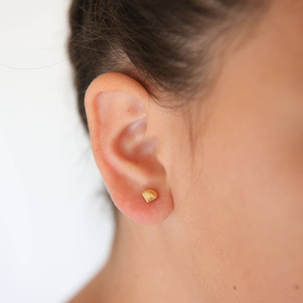 Seashell Stud Earring - Hypoallergenic, Flat Back