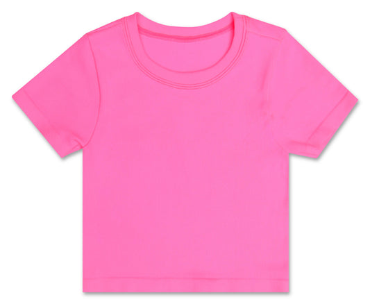 Bright Pink Ribbed Short Sleeve Shirt