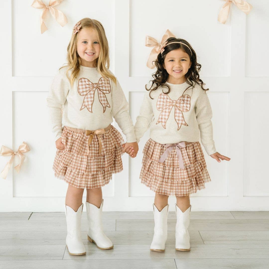 Gingham Bow Patch Sweatshirt | Natural