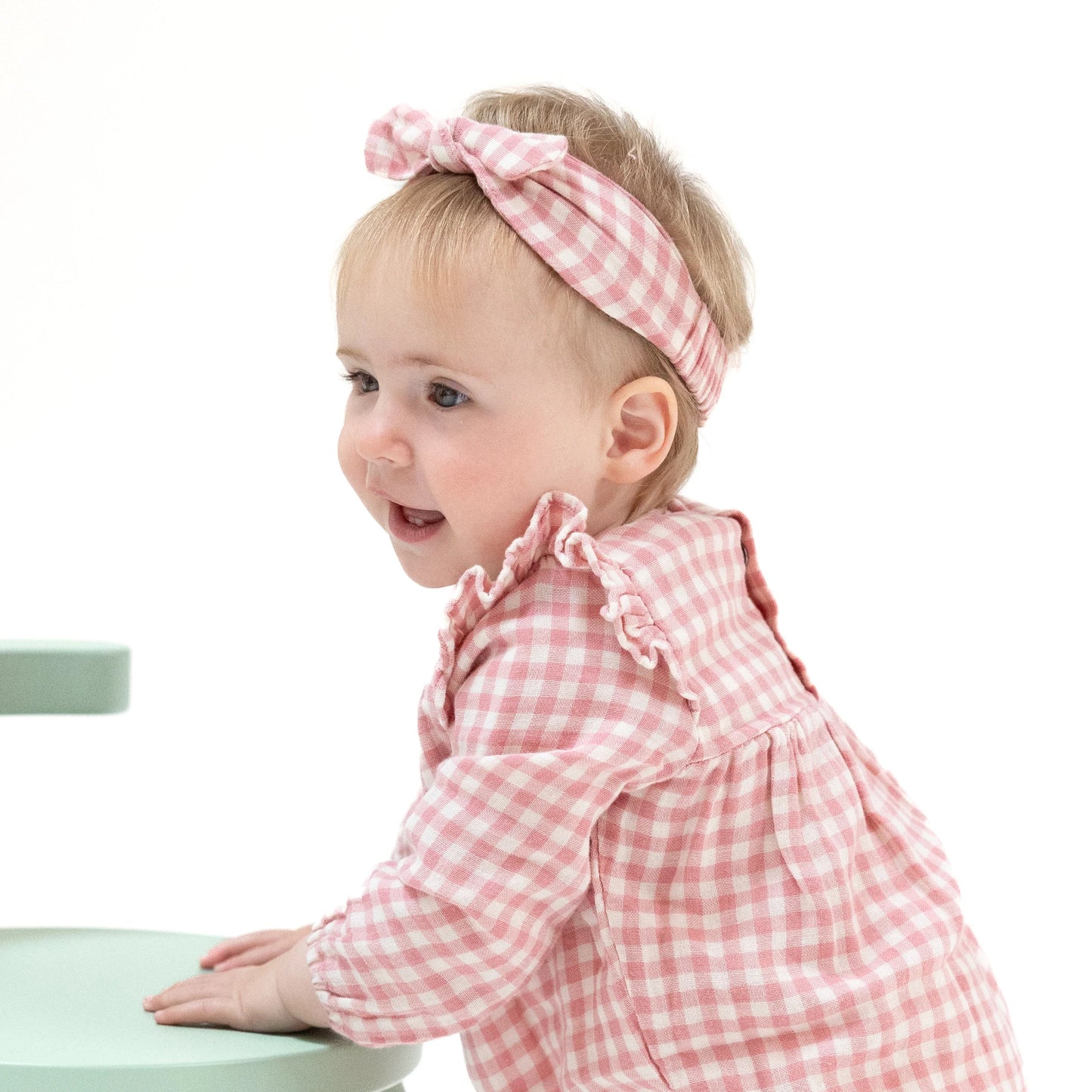 Rose Pink Plaid Knot Headband