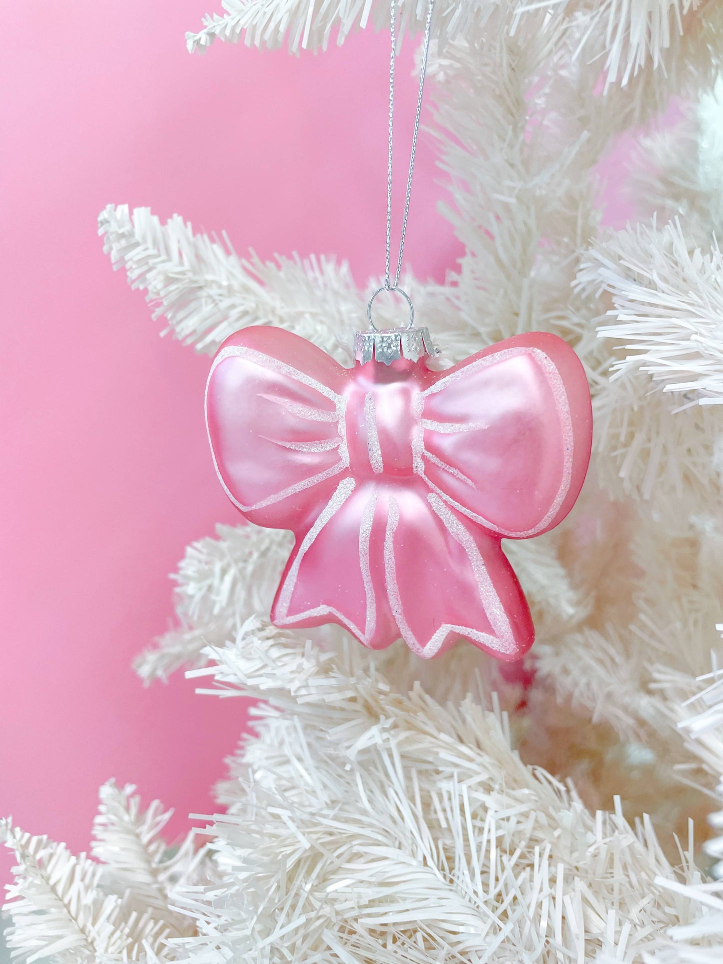 Rock Paper Scissors - Pink Bow Christmas Ornament