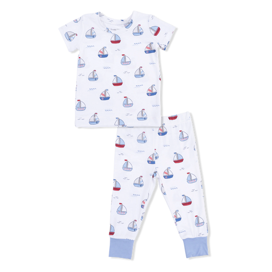 Short Sleeve Loungewear Set | Blue Bubbly Saiboats