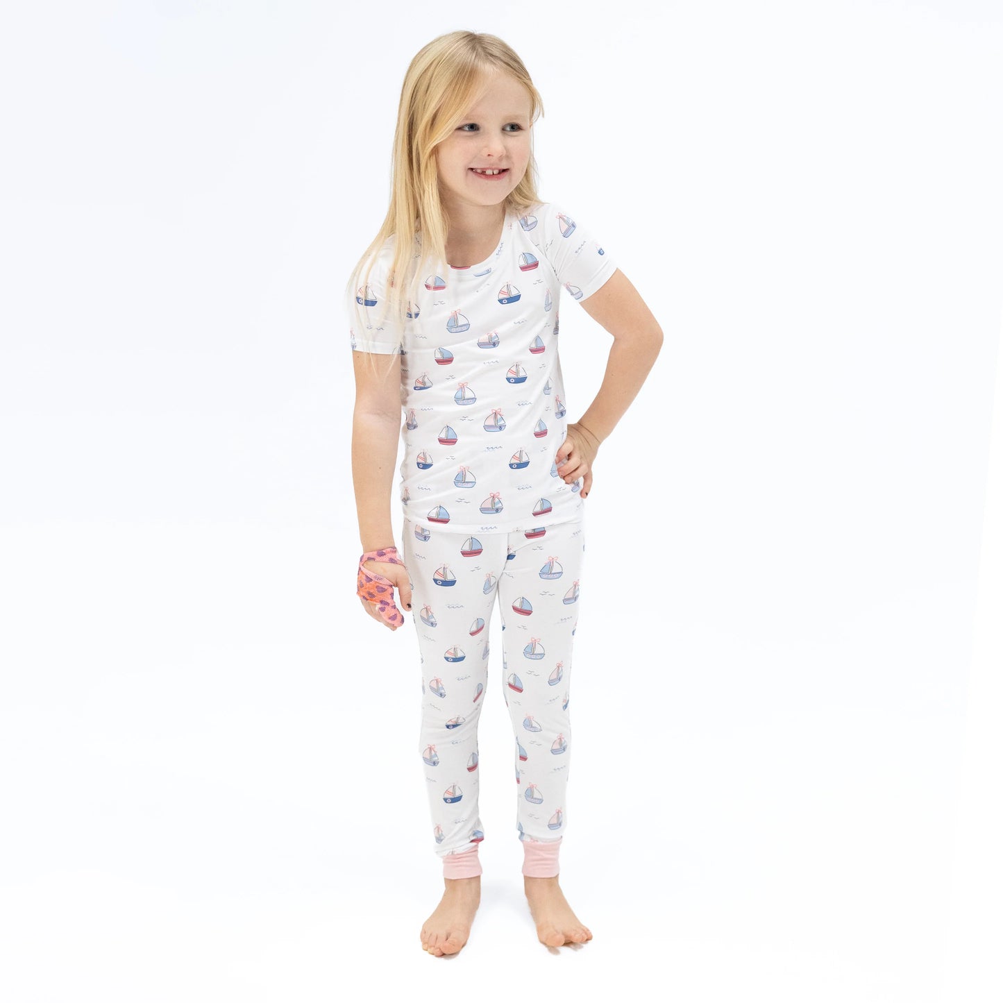 Short Sleeve Loungewear Set | Pink Bubbly Sailboats