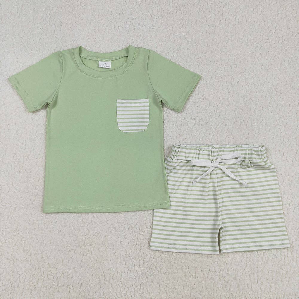 Boys Spring Green Stripe Short Set
