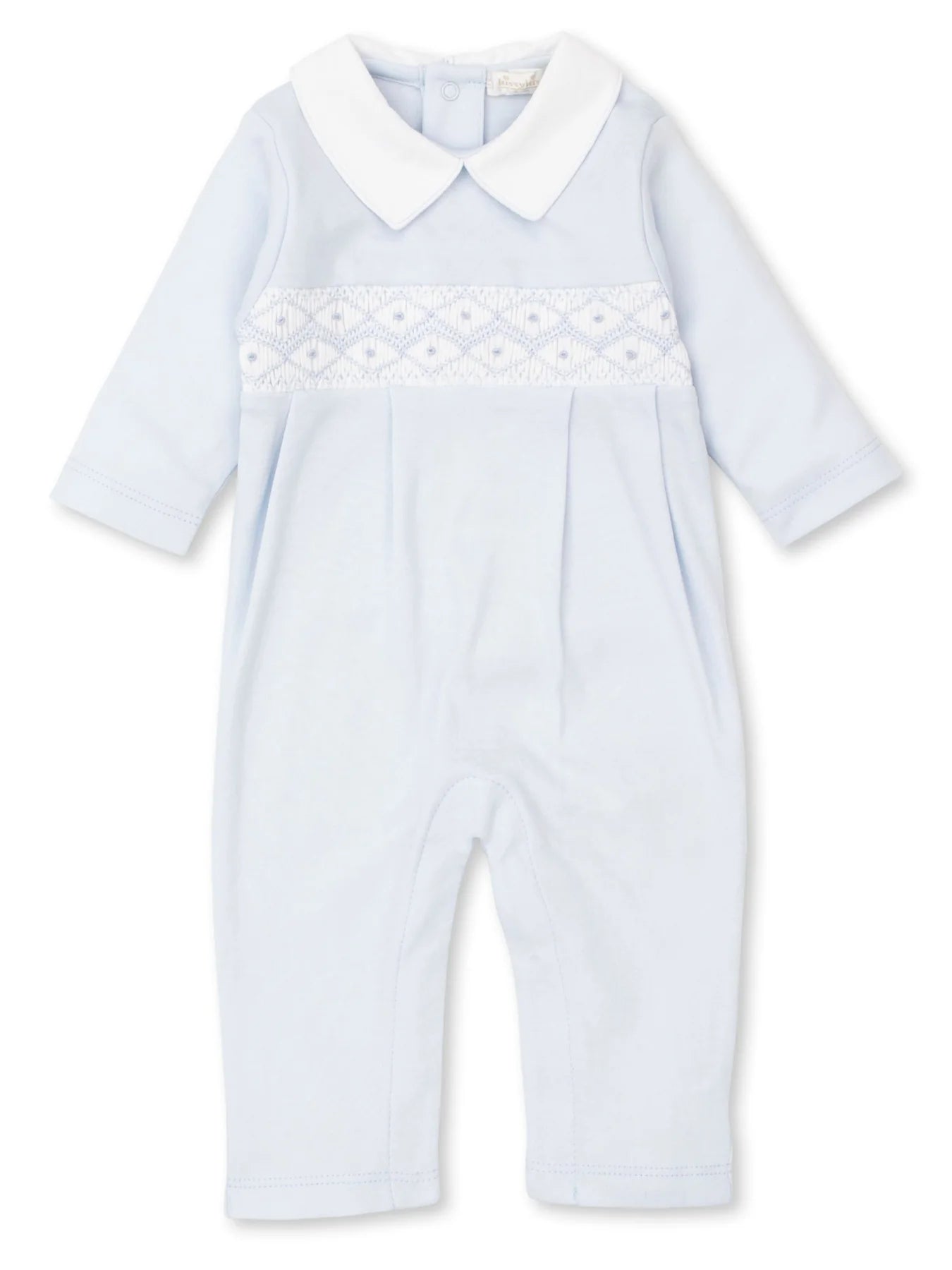 Light Blue Collared Playsuit with Hand Smocking