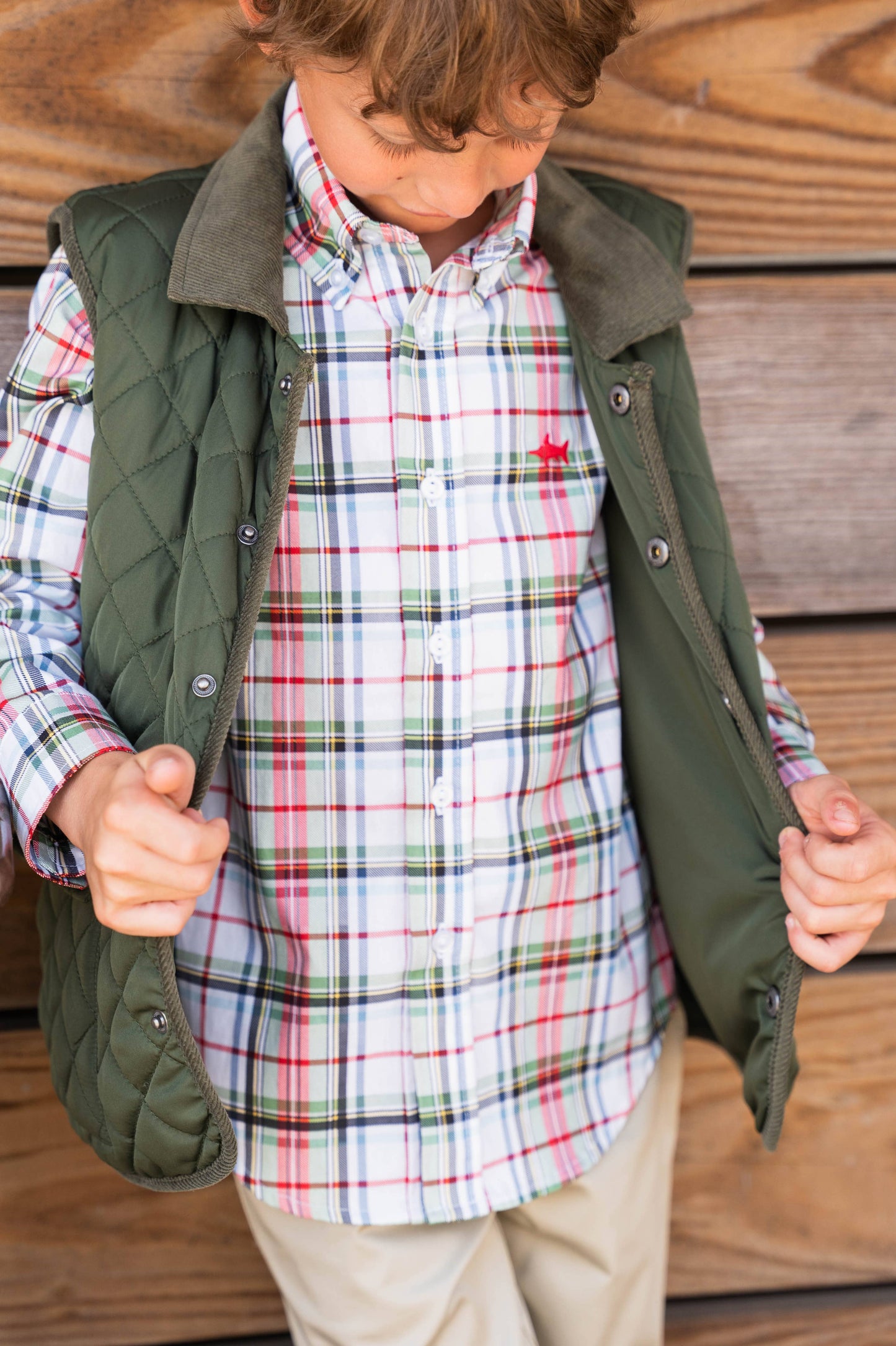 Carter Oxford Boys Shirt | Creme Plaid