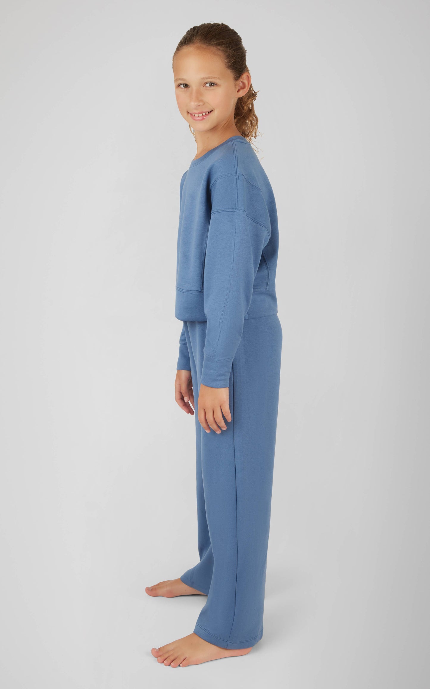 Girls Everyday Scuba Side Slit Pullover and Pant - Set: Htr. Nacreous Cloud