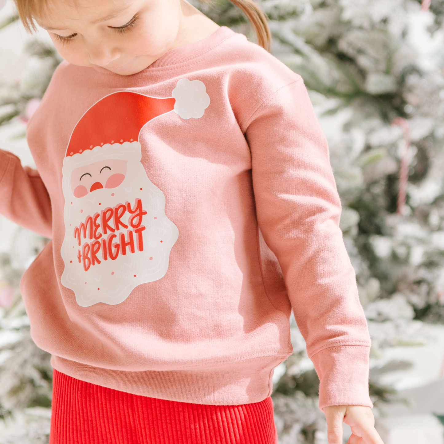 Merry and Bright Santa Toddler Christmas Sweatshirt | Mauve