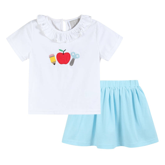 White School Ruffle Top and Blue Skort Set