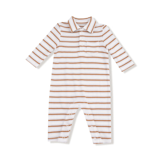 Polo Romper | Brown Vintage Stripe