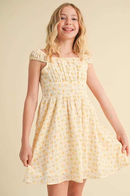 Tween Girls Kids Corset Ruched Shoulder Mini Dress