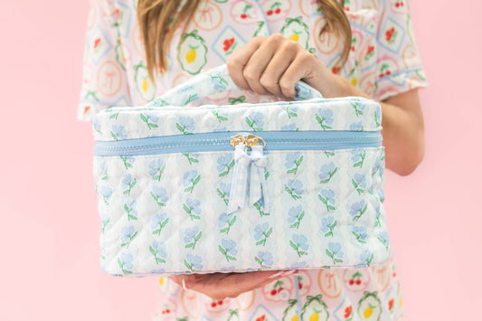 Quilted Cosmetic Bag with Top Handle | Blue Belle Floral