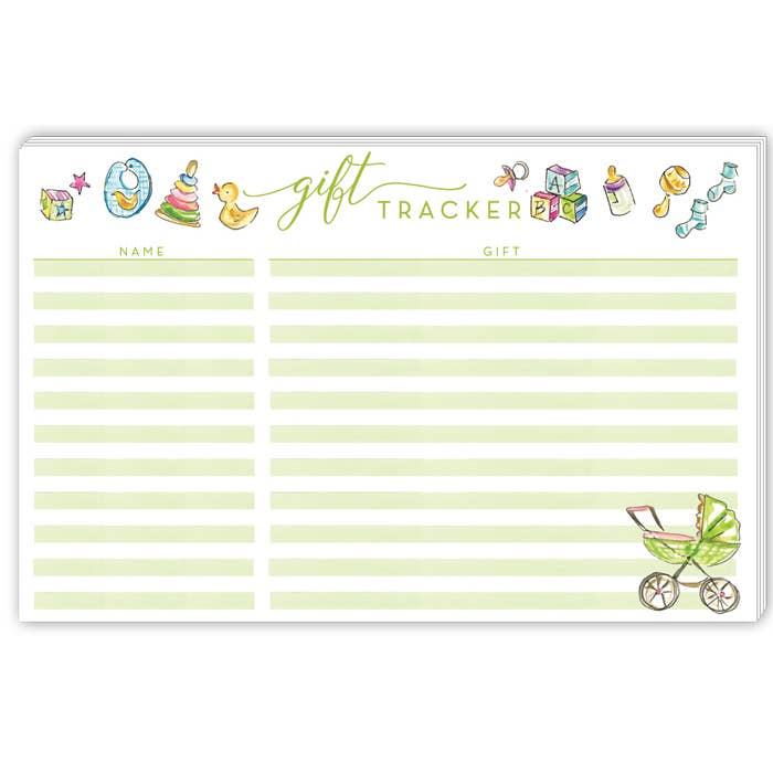Gift Tracker Green Carriage and Baby Toys Large Notepad