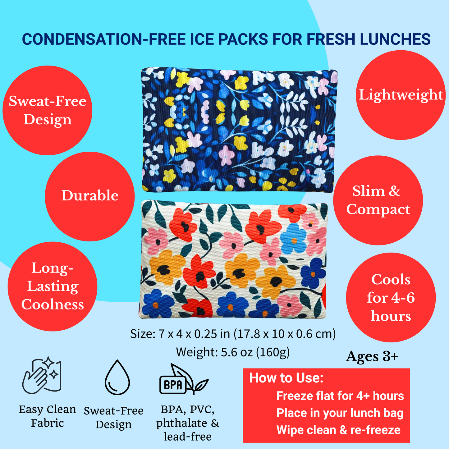 Gel Ice Packs in Fabric Sleeves 2-Pack | Floral Prints