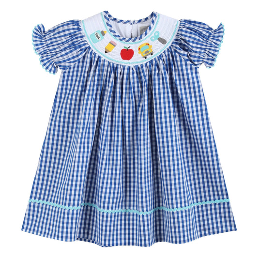Royal Blue Gingham School Smocked Bishop Dress