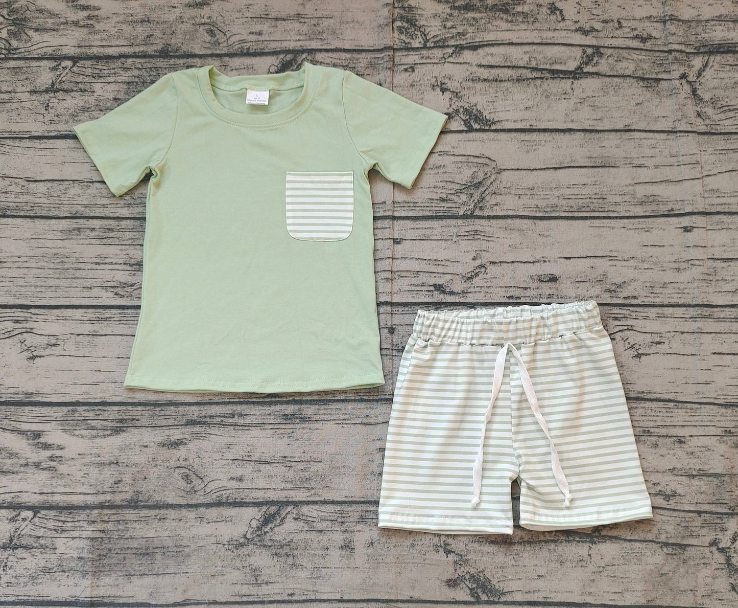 Boys Spring Green Stripe Short Set