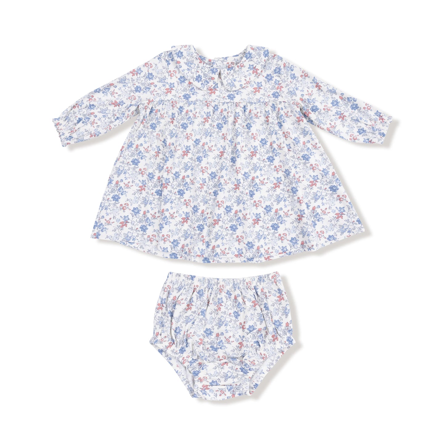 Simple Long Sleeve Peter Pan Collar Dress & Diaper Cover | Country Girl Floral