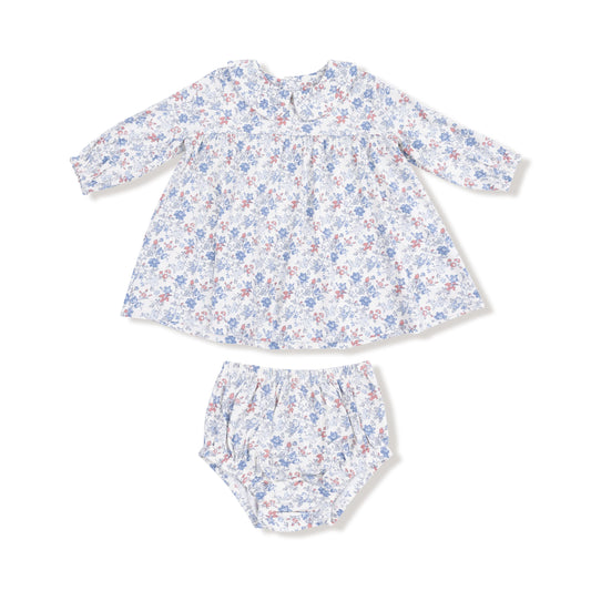 Simple Long Sleeve Peter Pan Collar Dress & Diaper Cover | Country Girl Floral