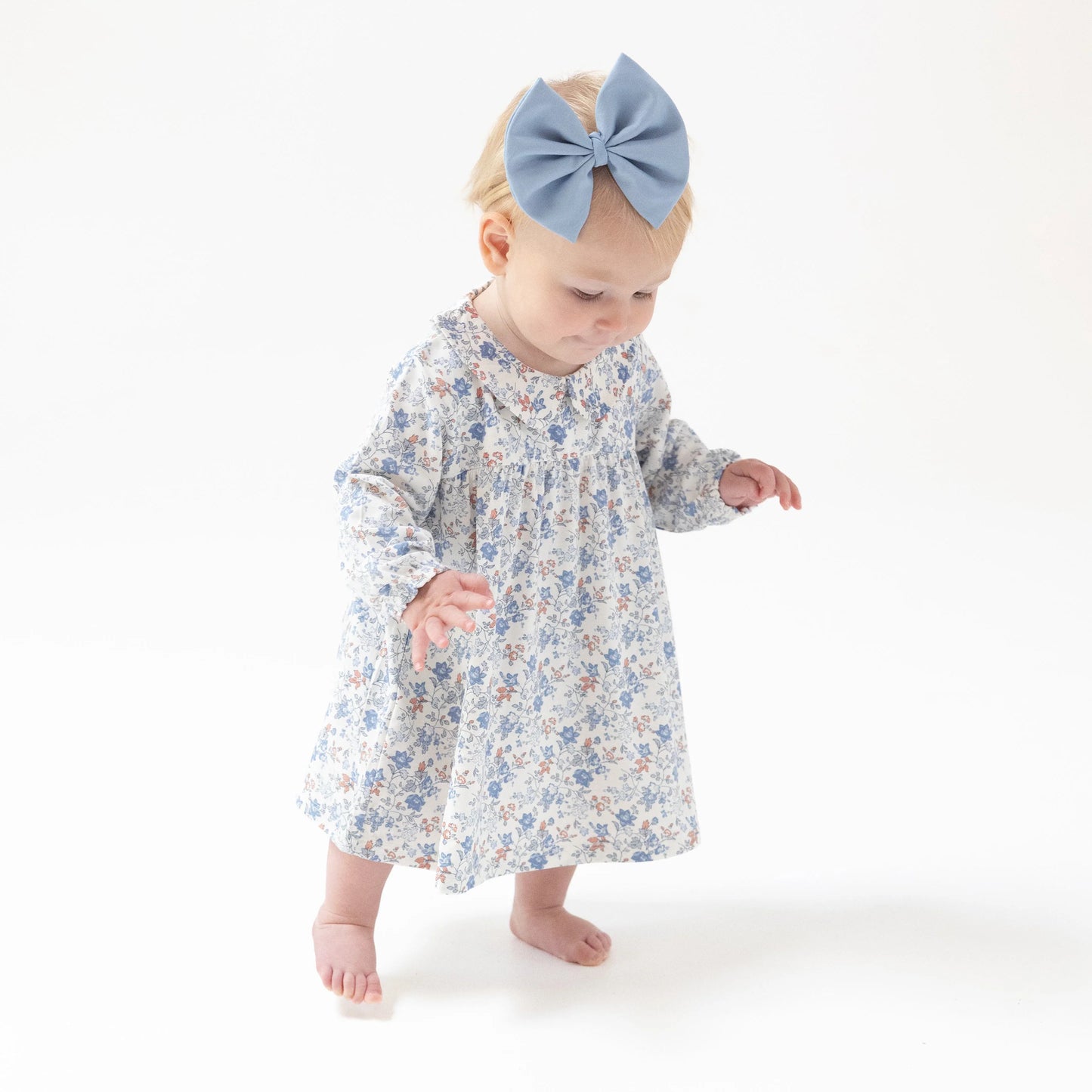 Simple Long Sleeve Peter Pan Collar Dress & Diaper Cover | Country Girl Floral