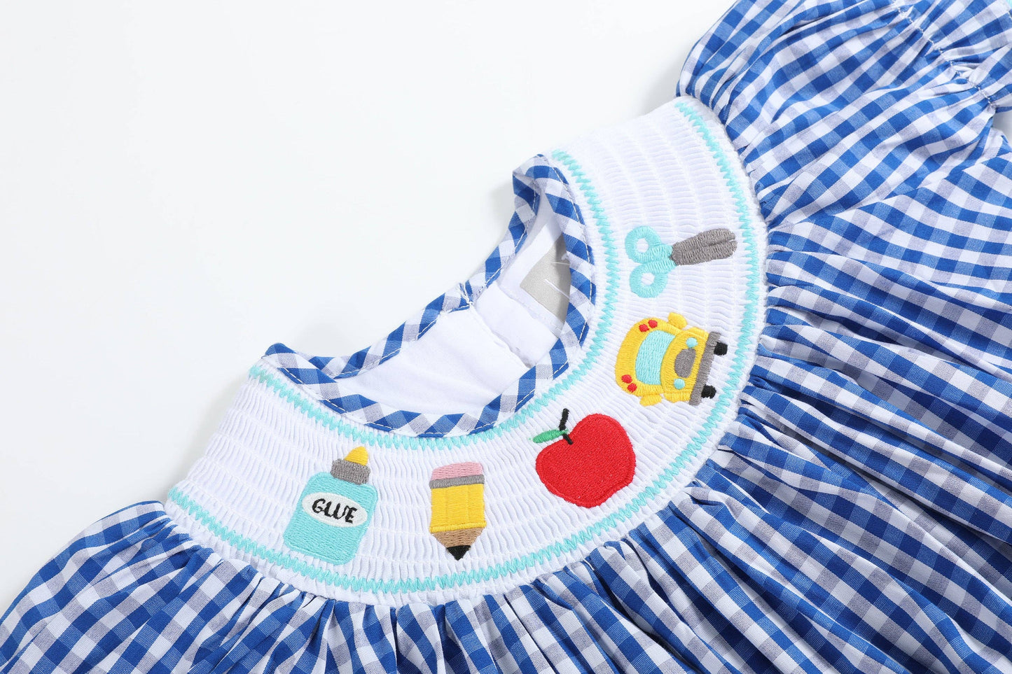 Royal Blue Gingham School Smocked Bishop Dress