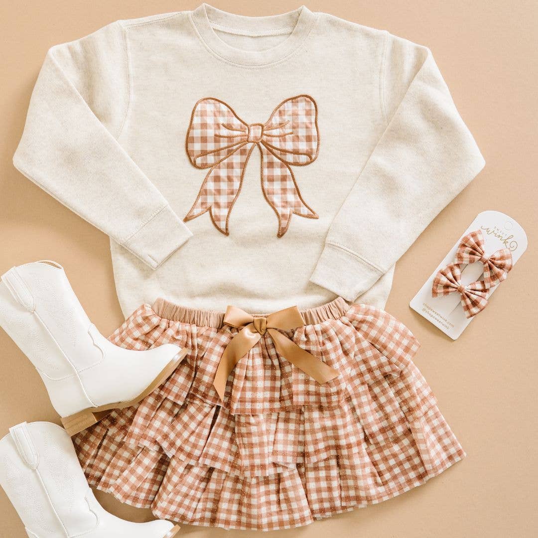 Gingham Bow Patch Sweatshirt | Natural