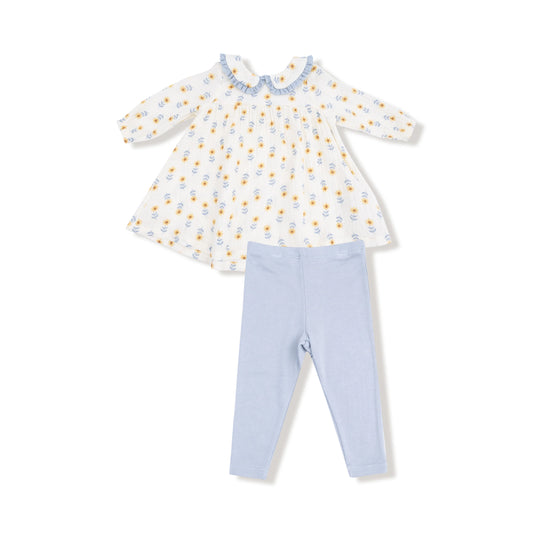 Peter Pan Collar Dress w/ Eyelet Trim & Ribbed Leggings | Western Sunflower