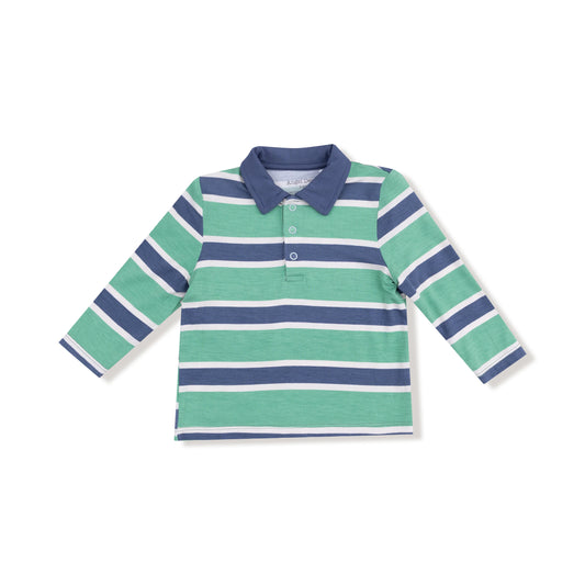 Polo L/S Shirt | Green & Navy Rugby Stripe