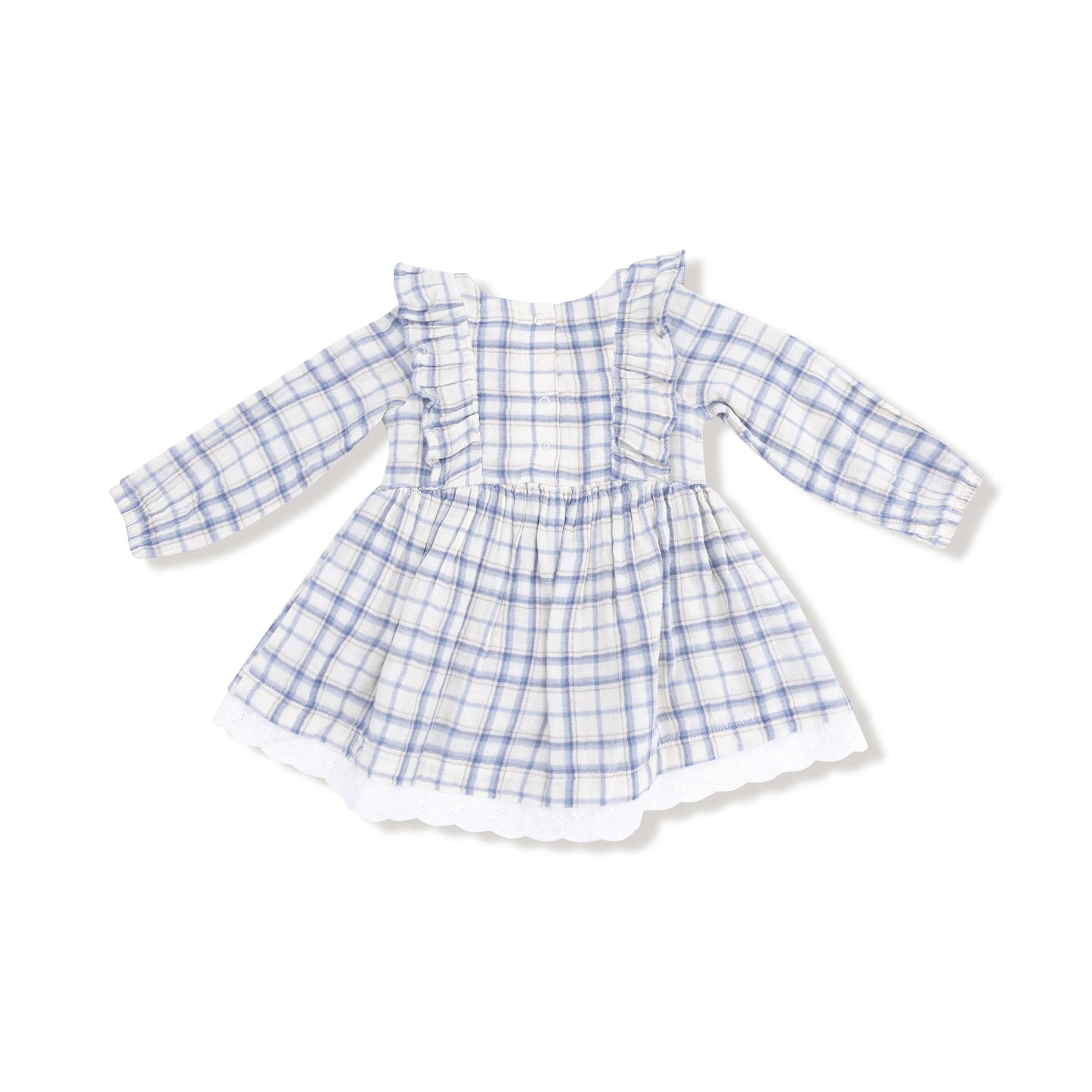 L/S Dress with Eyelet Hem & Diaper Cover | Blue Plaid