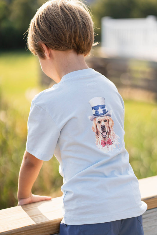 Patriotic Pup Graphic Tee | Light Blue