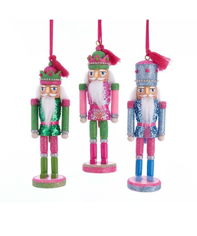 6"WOODEN MULTI PREPPY NUTCRACKER ORNAMENT 3A