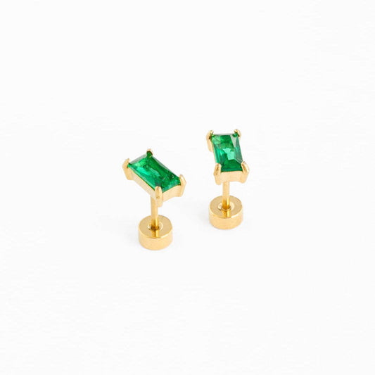 Emerald Baguette Studs