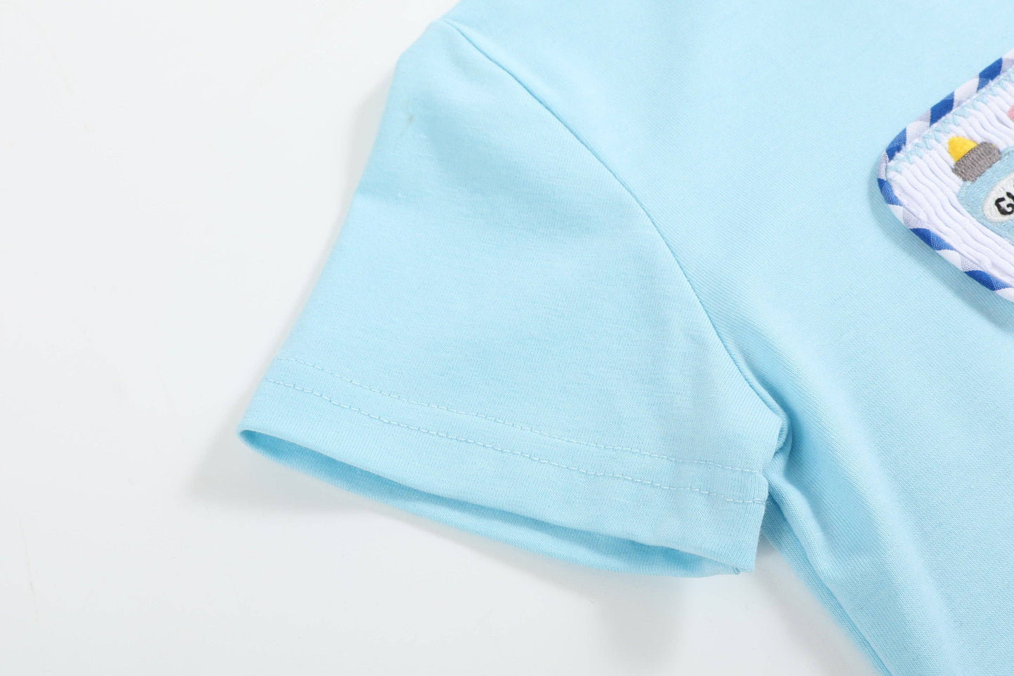 Light Blue Smocked School Shirt and Short Set