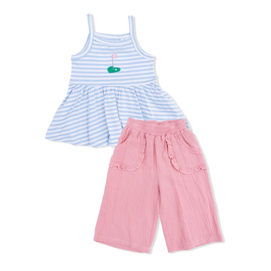 Peplum Tank with Wide Leg Pant | Striped Golf