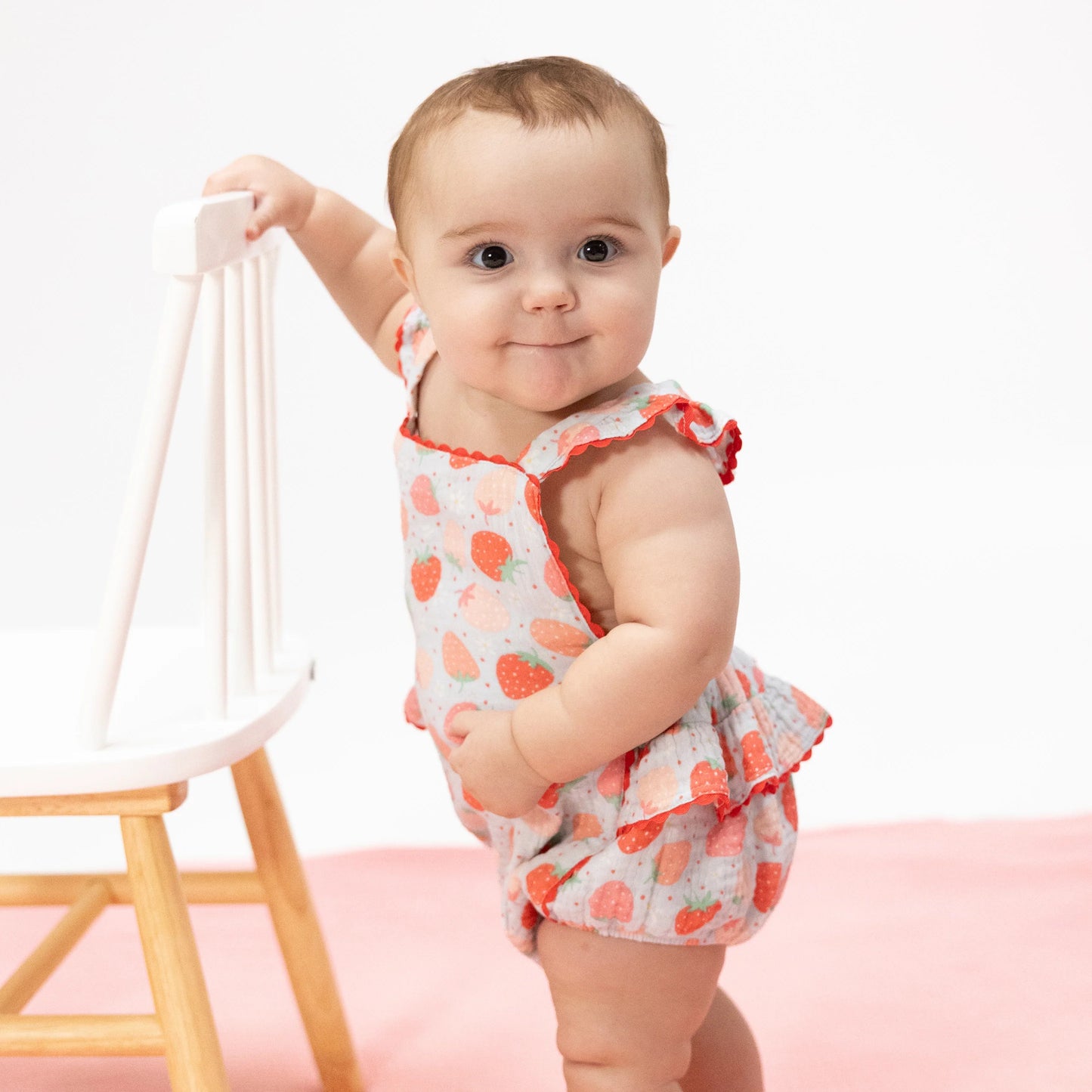Ric Rac Ruffle Sunsuit | Strawberry Bliss