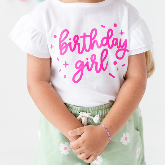 Birthday Girl Ruffled Top | White