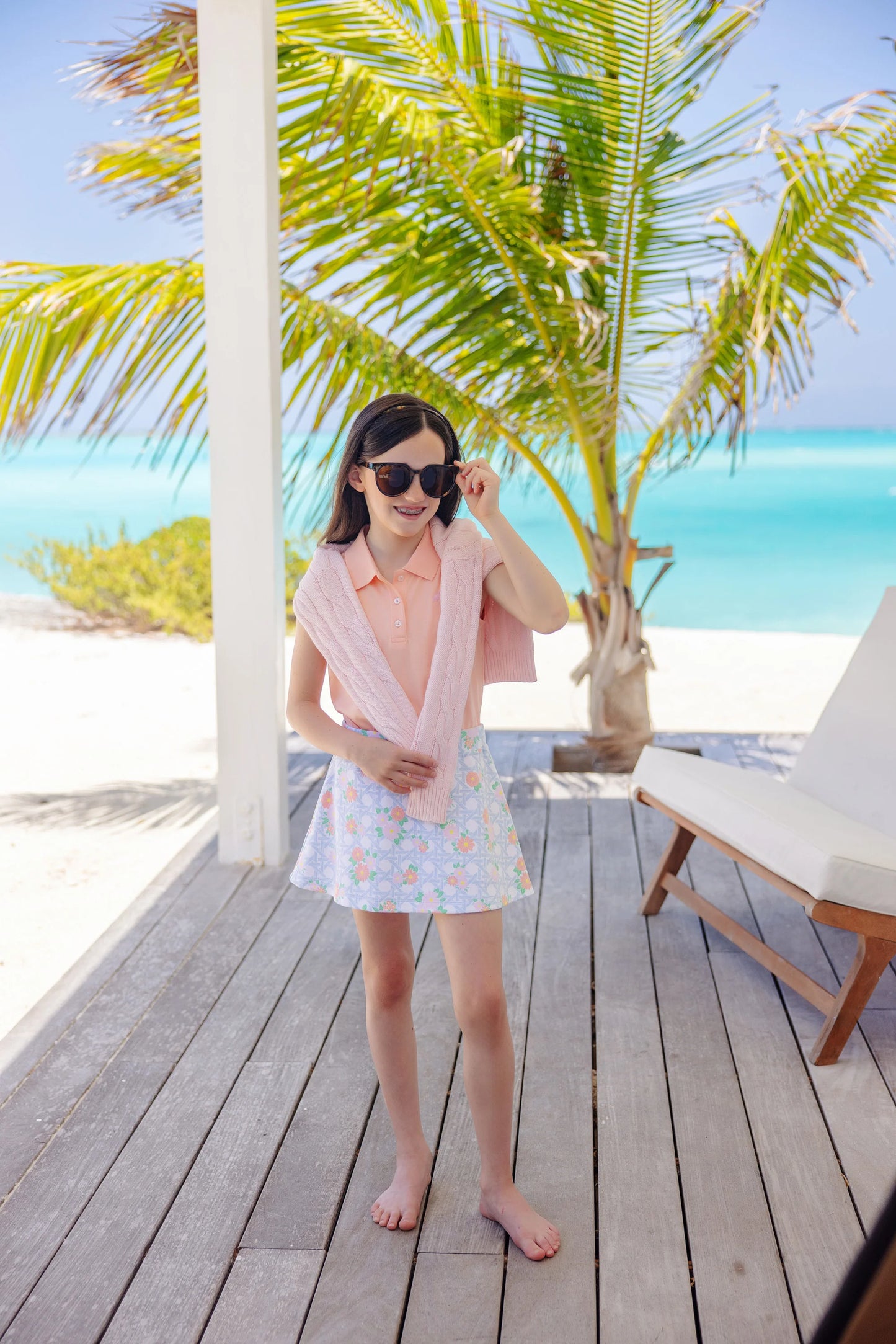 Sleeveless Anna Price Polo | Pompano Peach with Palm Beach Pink Stork