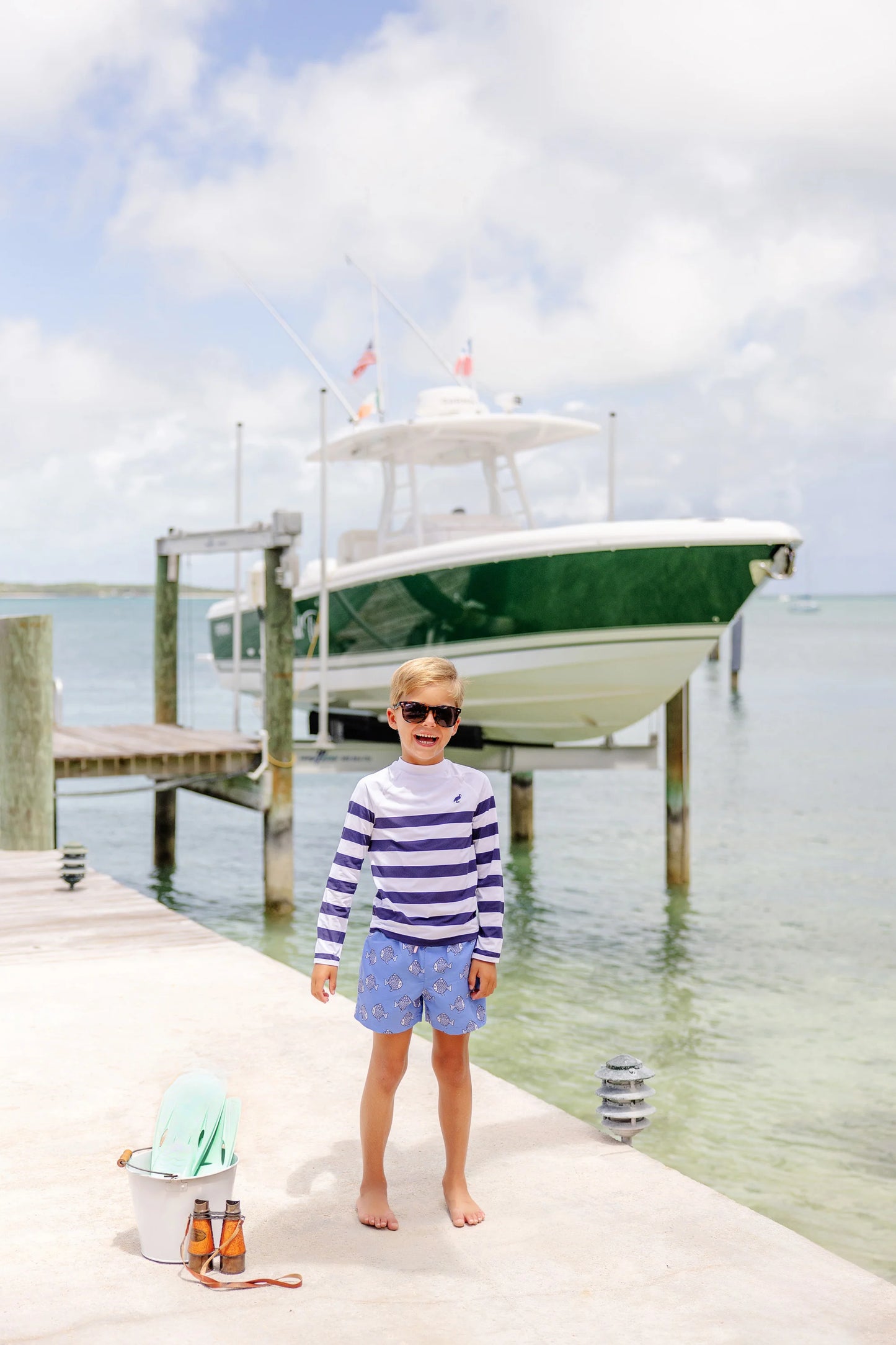 Tortola Swim Trunks | Little Fishes with Nantucket Navy Stork
