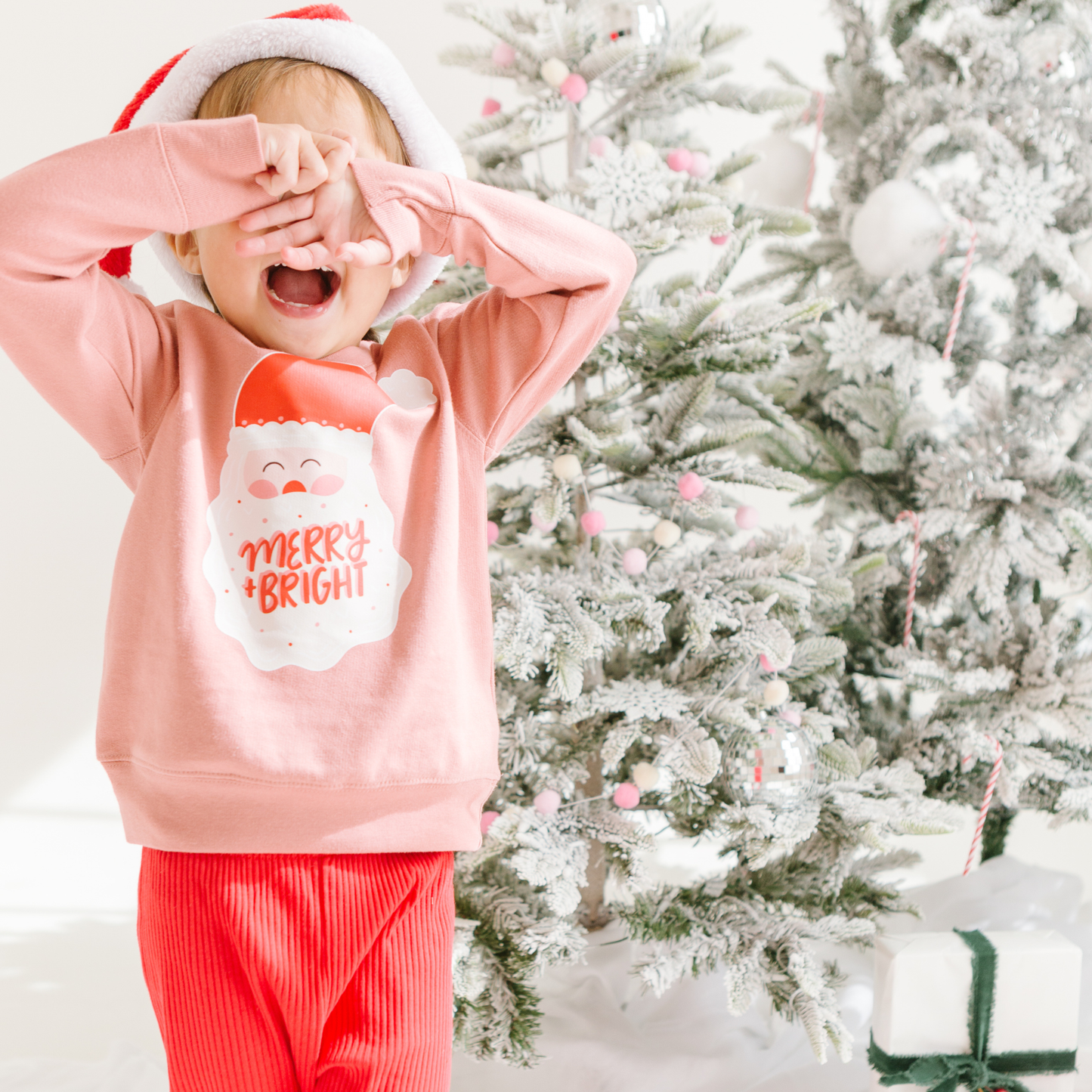 Merry and Bright Santa Toddler Christmas Sweatshirt | Mauve