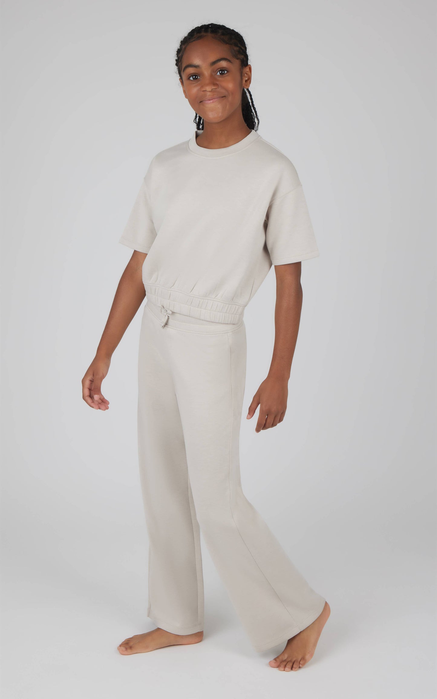 Girls Crew Neck Scuba Top and Pant - 2 pc Set | Htr.Nacreous Cloud