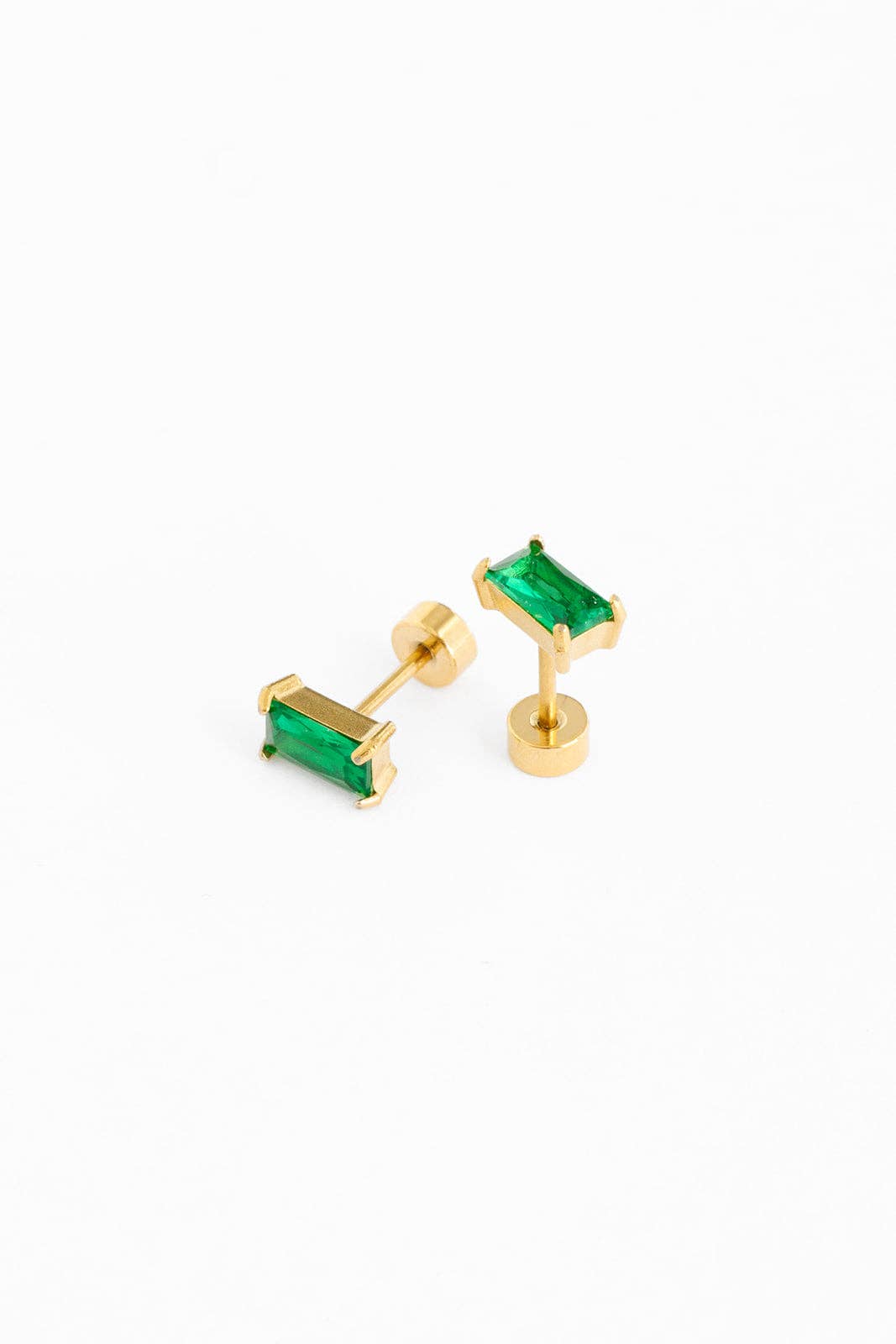 Emerald Baguette Studs