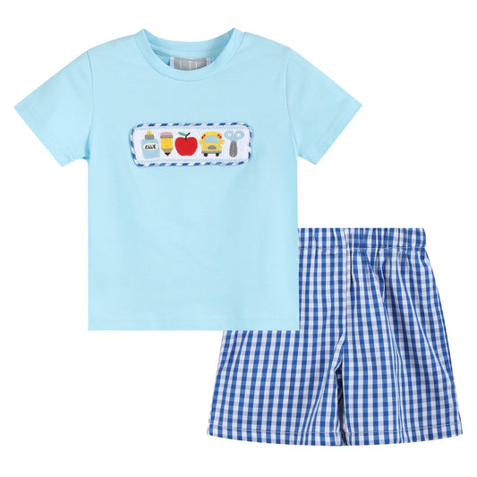 Light Blue Smocked School Shirt and Short Set